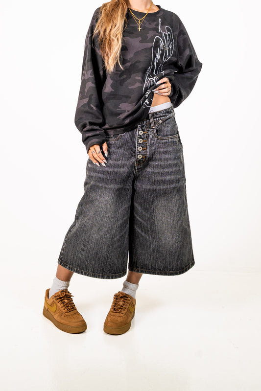 Slub Denim Baggy Jorts Black