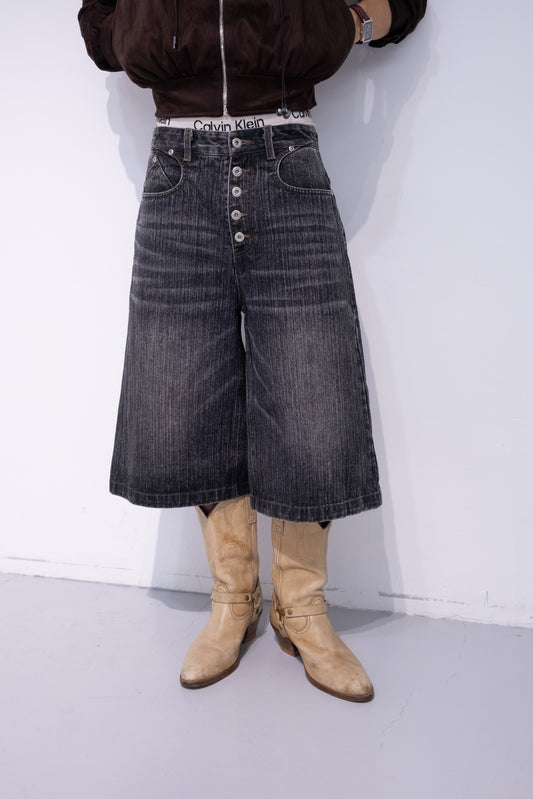 Slub Denim Baggy Jorts Black