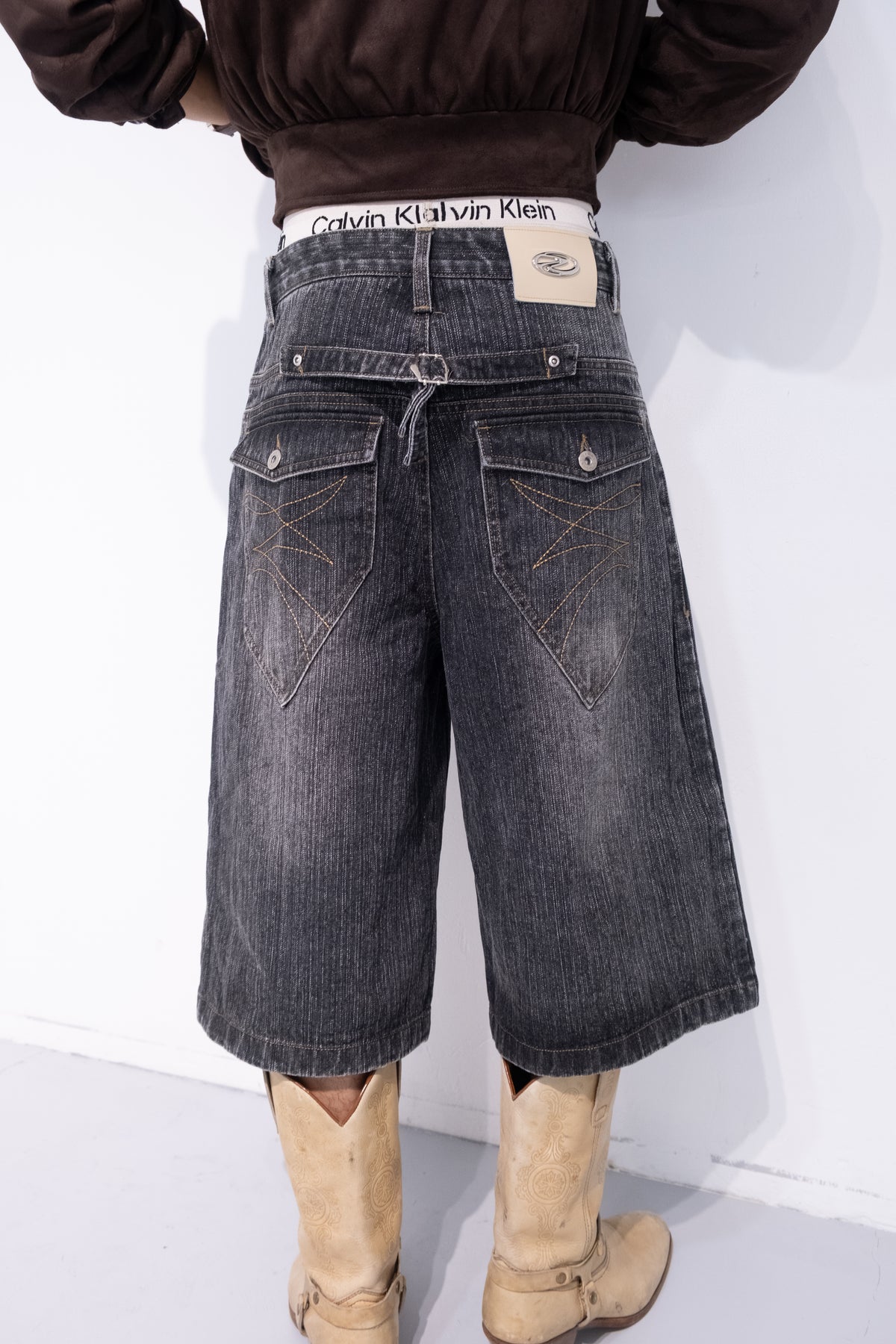 Slub Denim Baggy Jorts Black