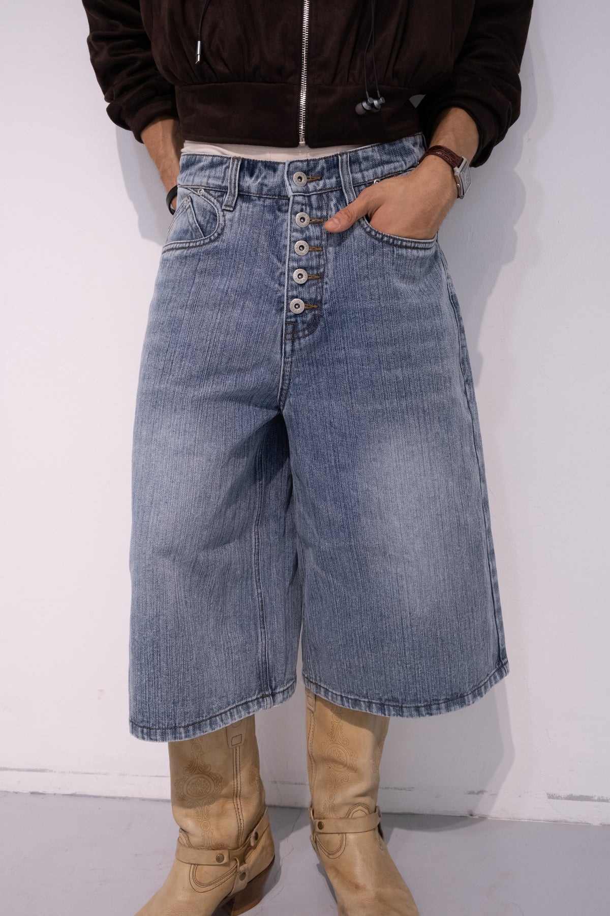 Slub Denim Baggy Jorts Blue