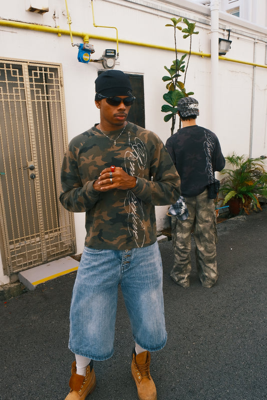 Camo Waffle Knit Long Sleeve Green