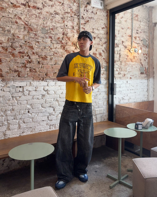 COLLEGE RAGLAN TEE YELLOW/BLUE