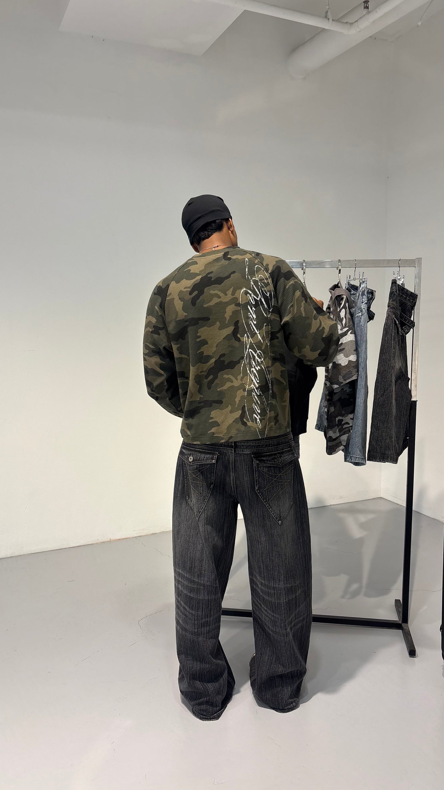 Camo Waffle Knit Long Sleeve Green