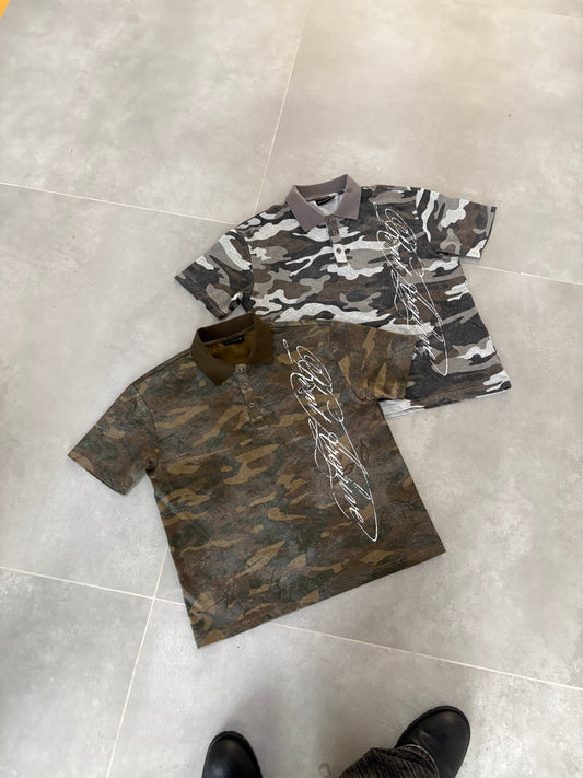 Camo Short Sleeve Washed Polo Green