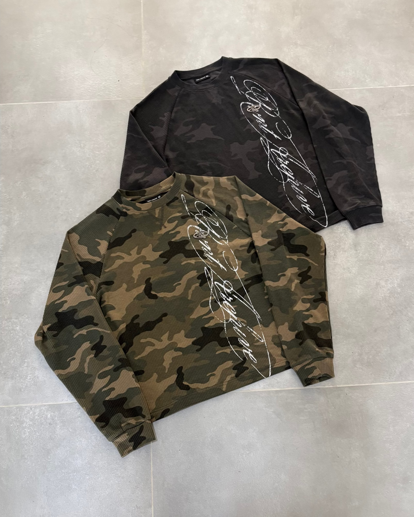 Camo Waffle Knit Long Sleeve Black