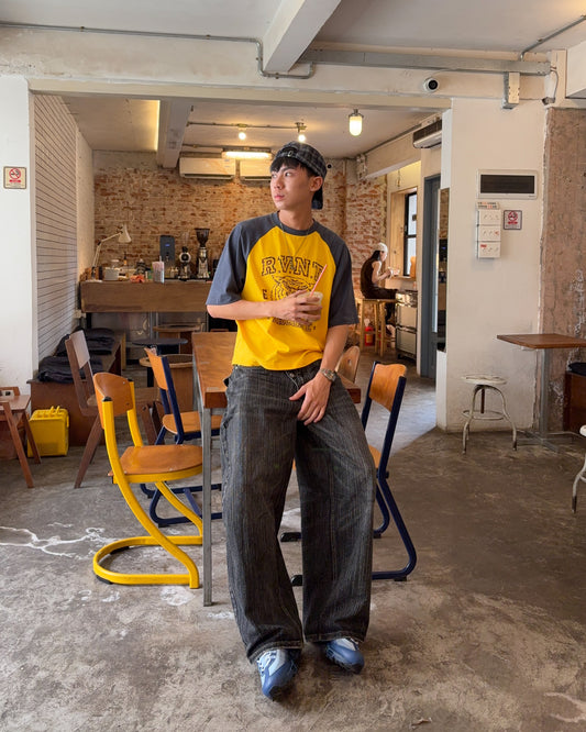 COLLEGE RAGLAN TEE YELLOW/BLUE