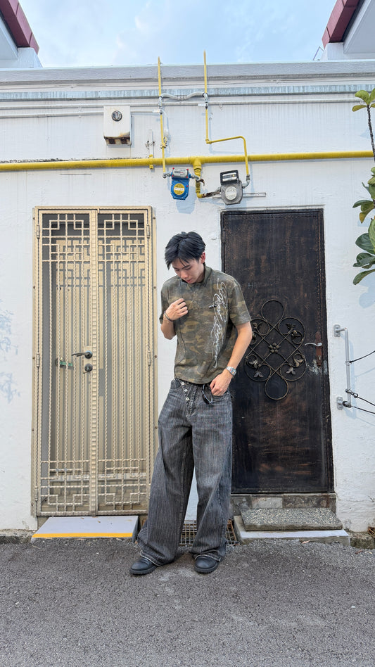 Camo Short Sleeve Washed Polo Green