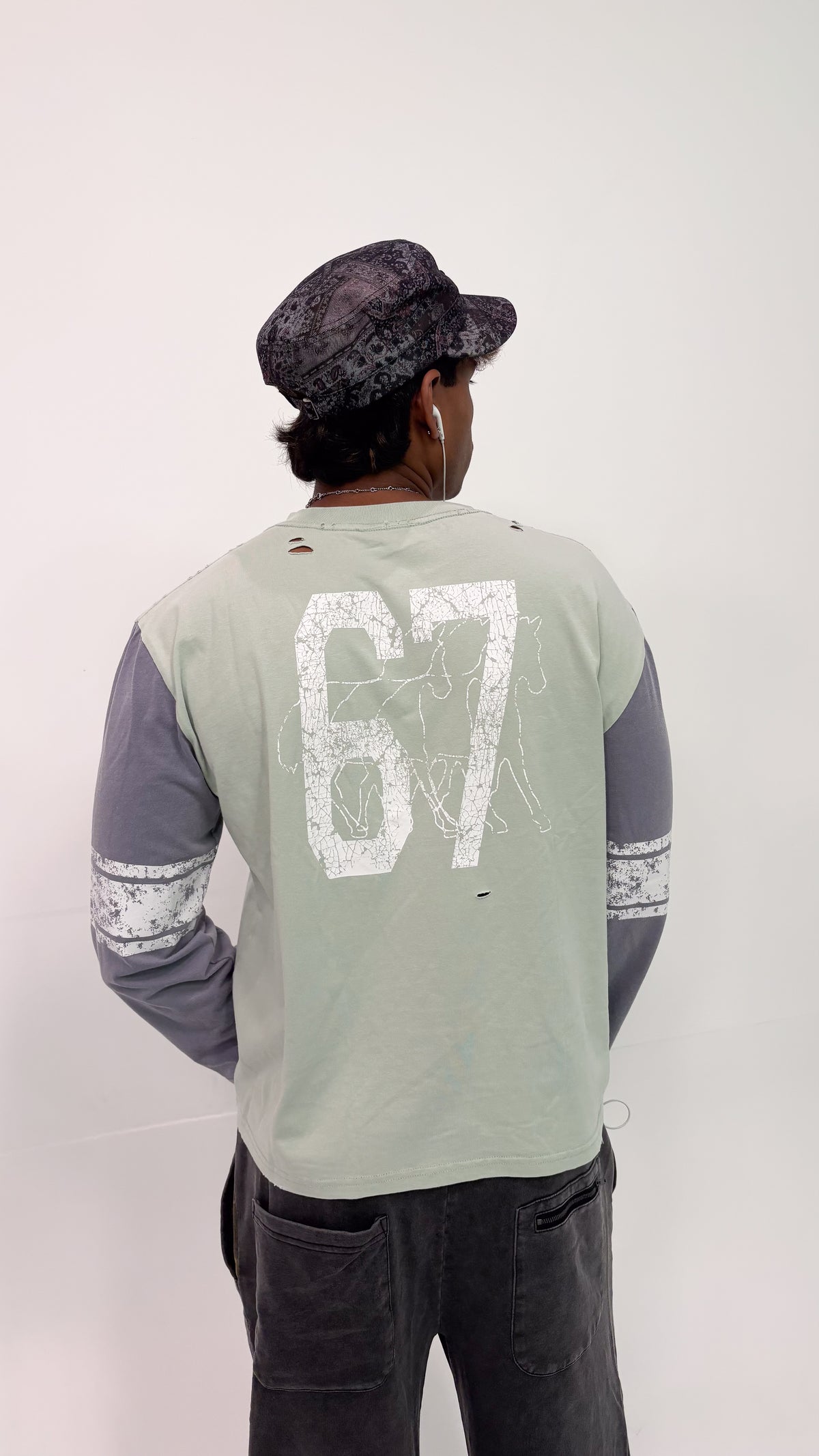 Washed Contrast Long Sleeve Mint Green