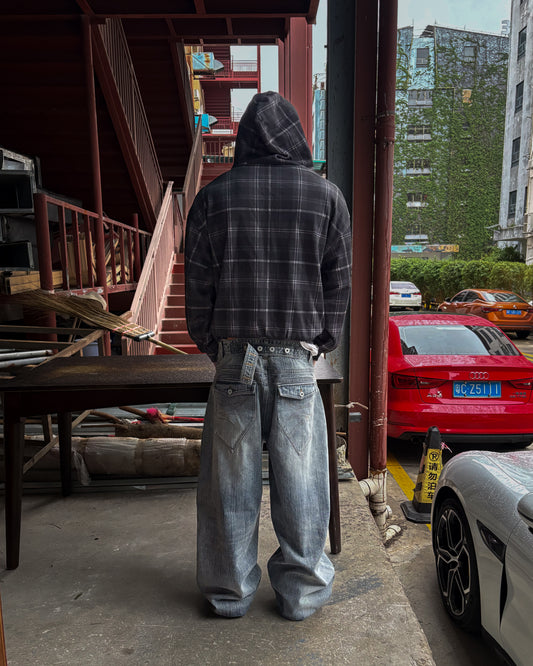 Slub Denim Engineered Baggy Jeans Blue