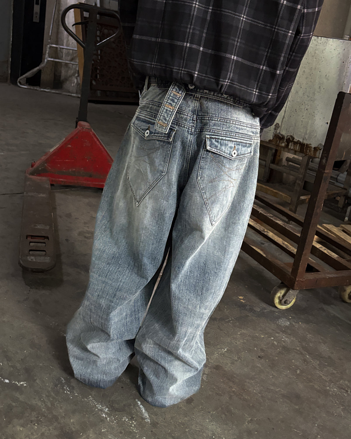 Slub Denim Engineered Baggy Jeans Blue