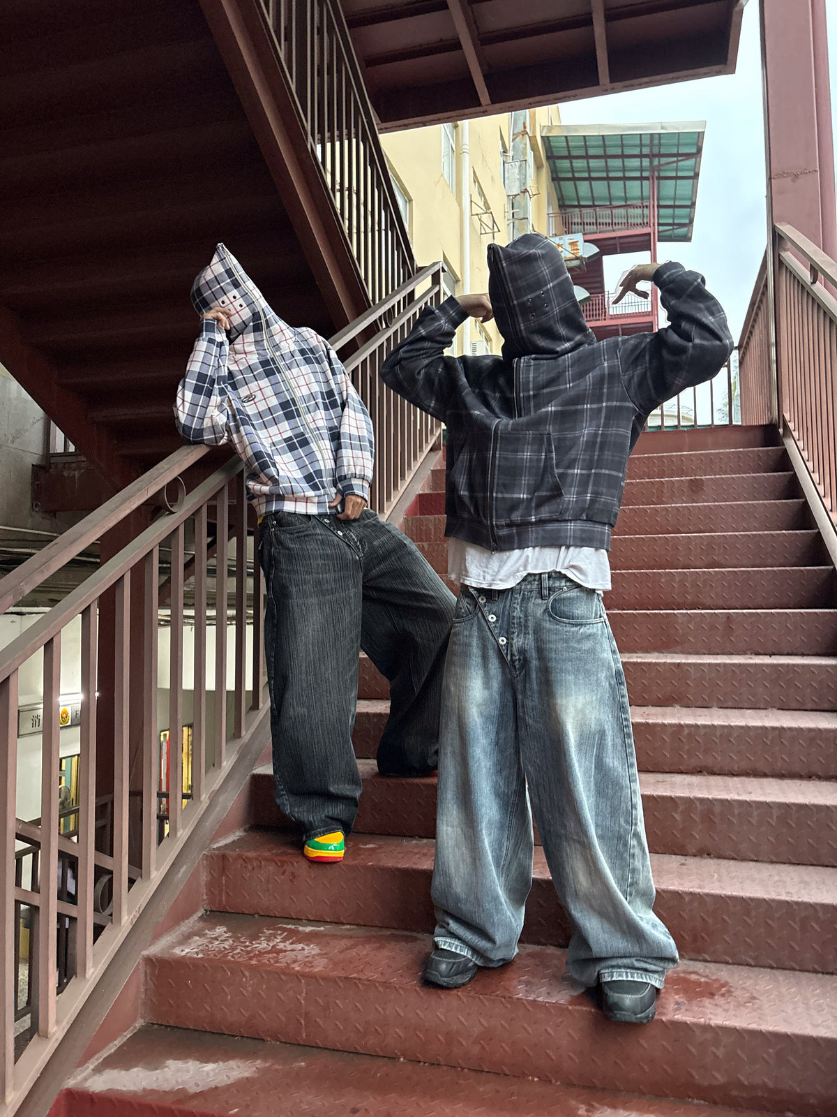 Plaid Full Zip Hoodie Black