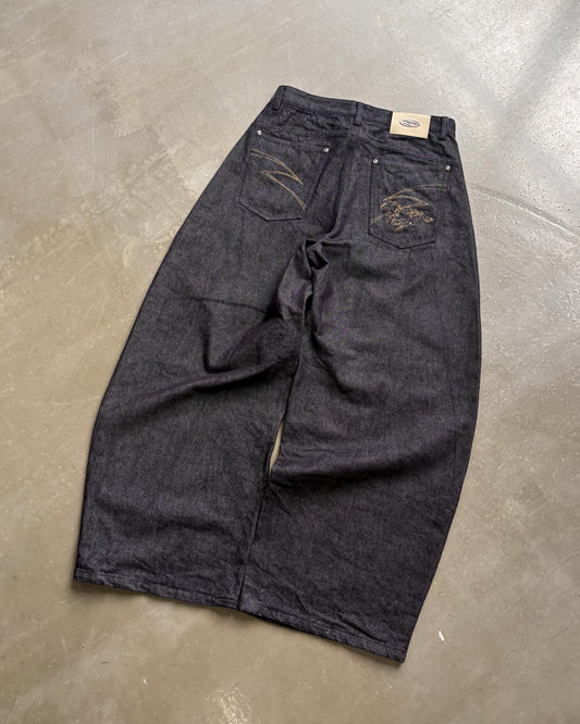 Raw Denim Baggy Jeans "Year of the Horse" Edition - Black
