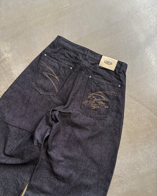 Raw Denim Baggy Jeans "Year of the Horse" Edition - Black