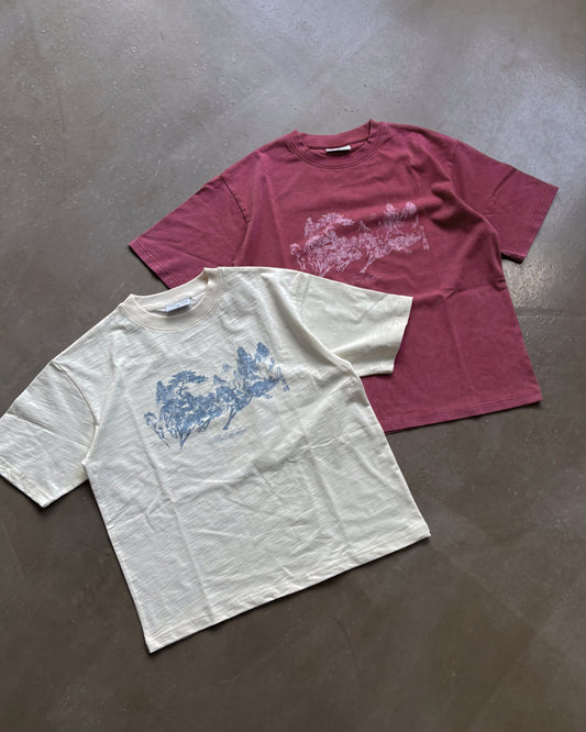"Year of Horse" Cotton Slub Tee in White