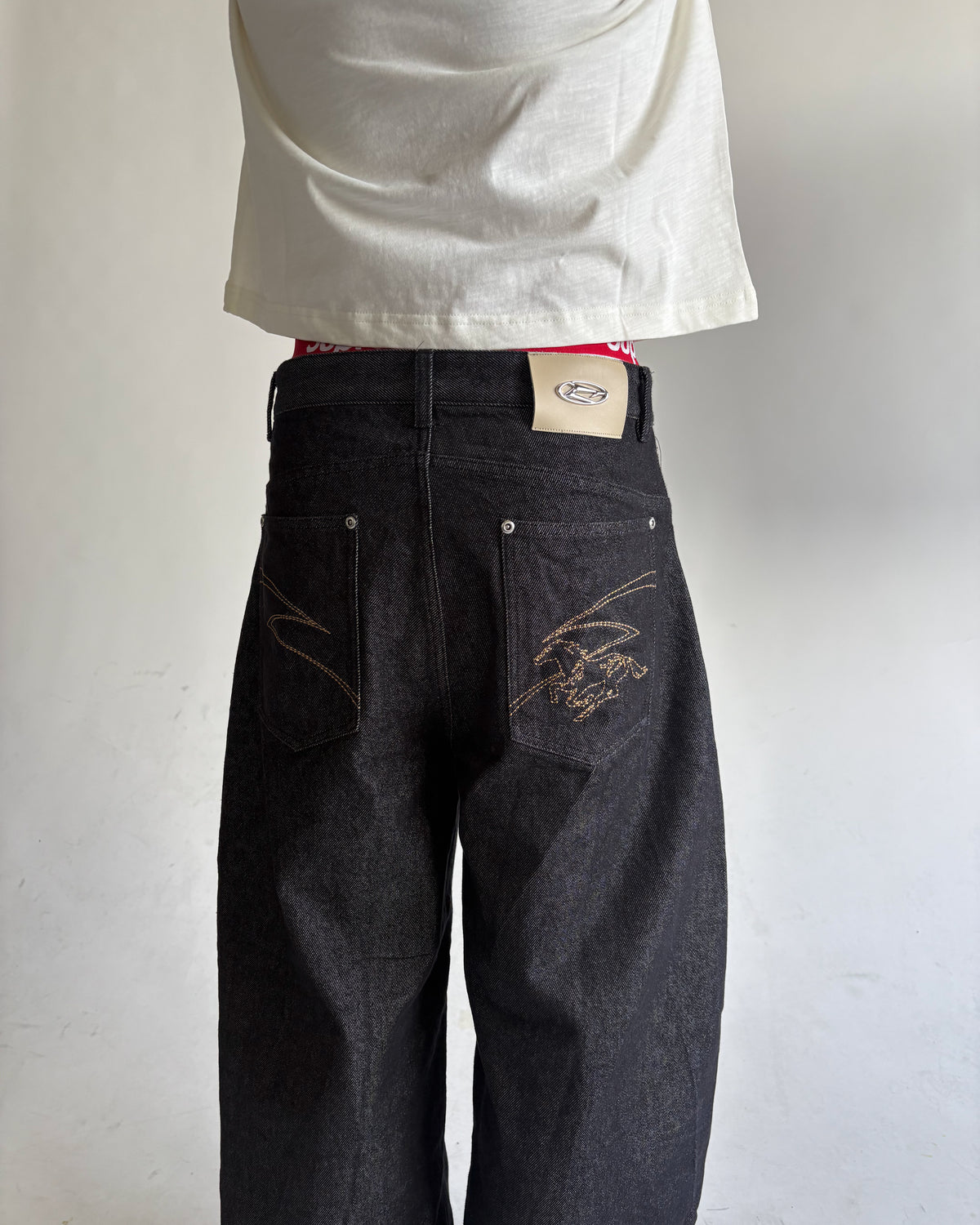 Raw Denim Baggy Jeans "Year of the Horse" Edition - Black