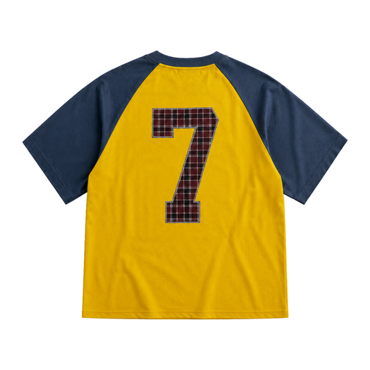 COLLEGE RAGLAN TEE YELLOW/BLUE