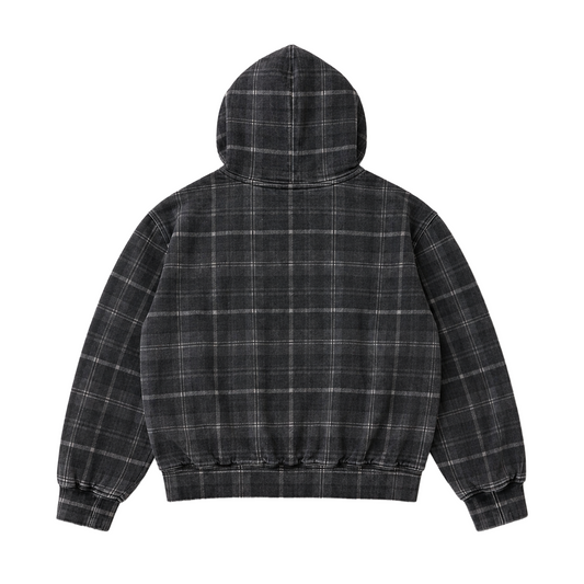 Plaid Full Zip Hoodie Black