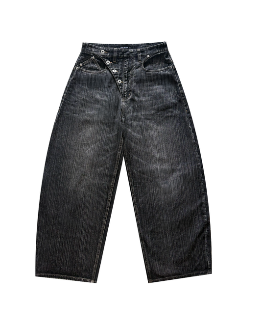 Slub Denim Engineered Baggy Jeans Black