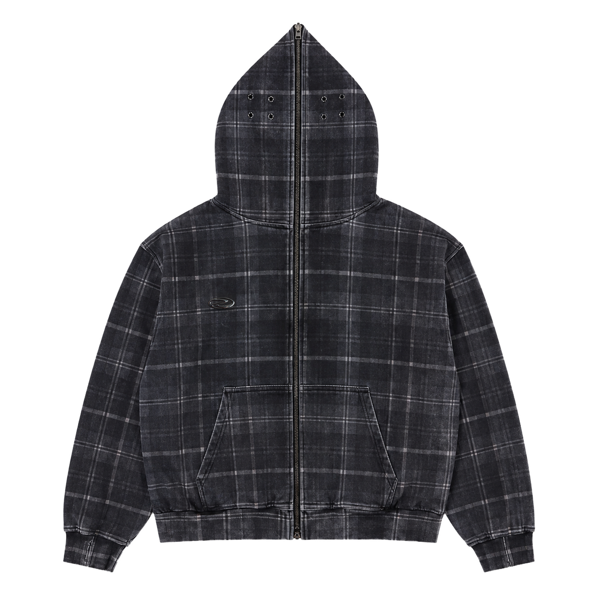 Plaid Full Zip Hoodie Black