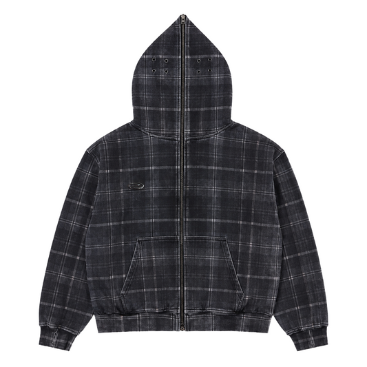 Plaid Full Zip Hoodie Black