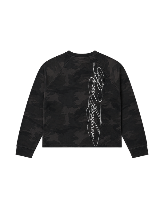 Camo Waffle Knit Long Sleeve Black
