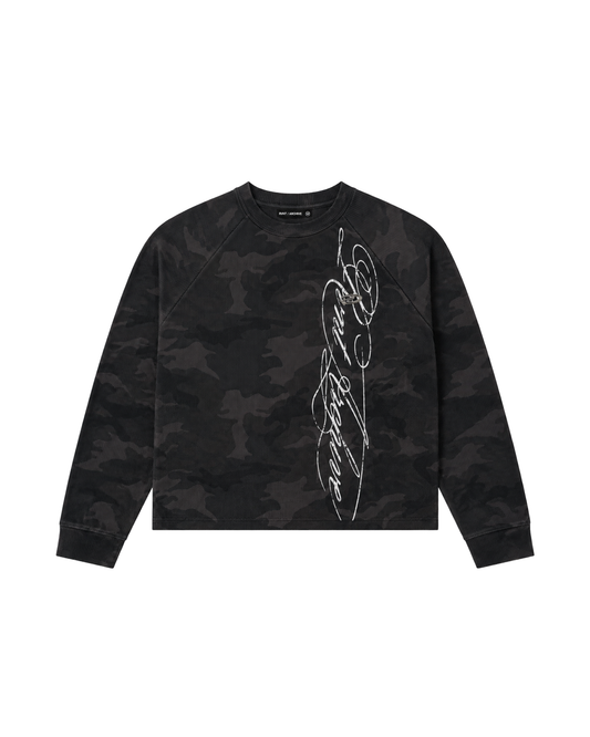 Camo Waffle Knit Long Sleeve Black