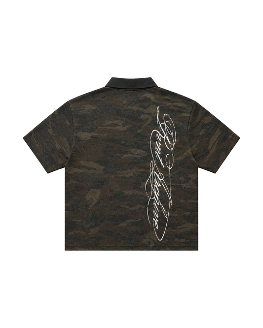 Camo Short Sleeve Washed Polo Green