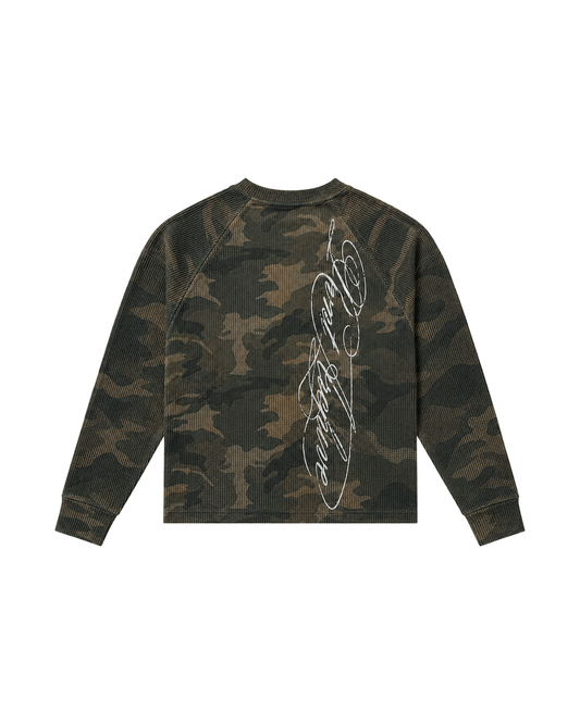 Camo Waffle Knit Long Sleeve Green
