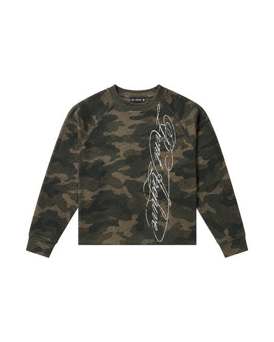 Camo Waffle Knit Long Sleeve Green