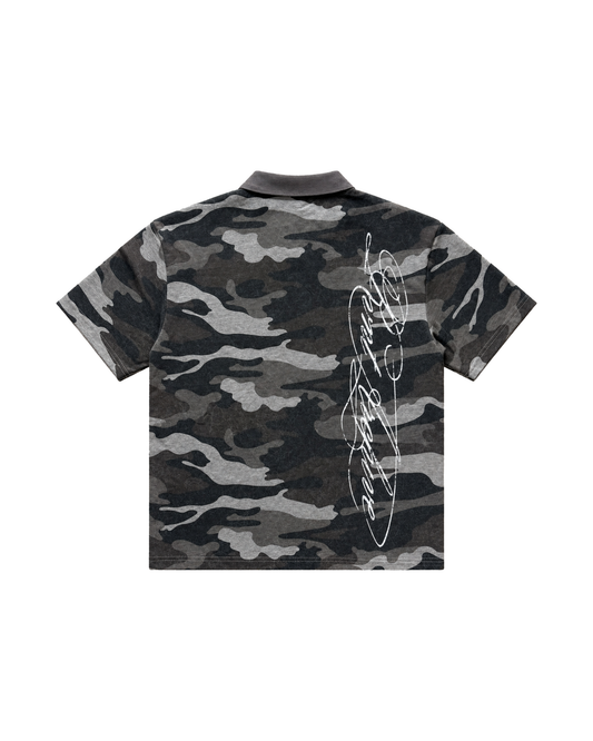 Camo Short Sleeve Washed Polo Grey