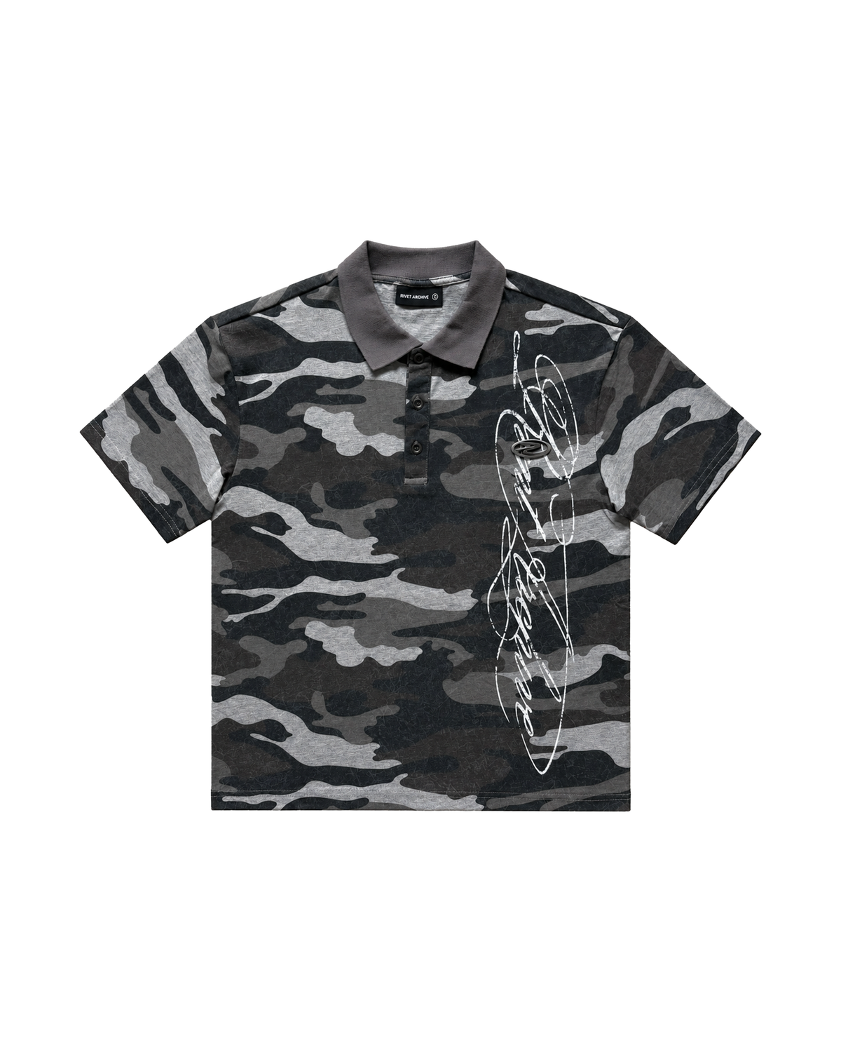 Camo Short Sleeve Washed Polo Grey