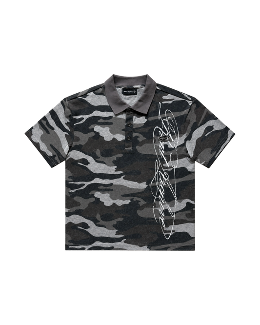 Camo Short Sleeve Washed Polo Grey