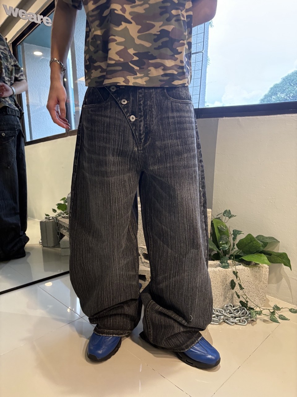 Slub Denim Engineered Baggy Jeans Black