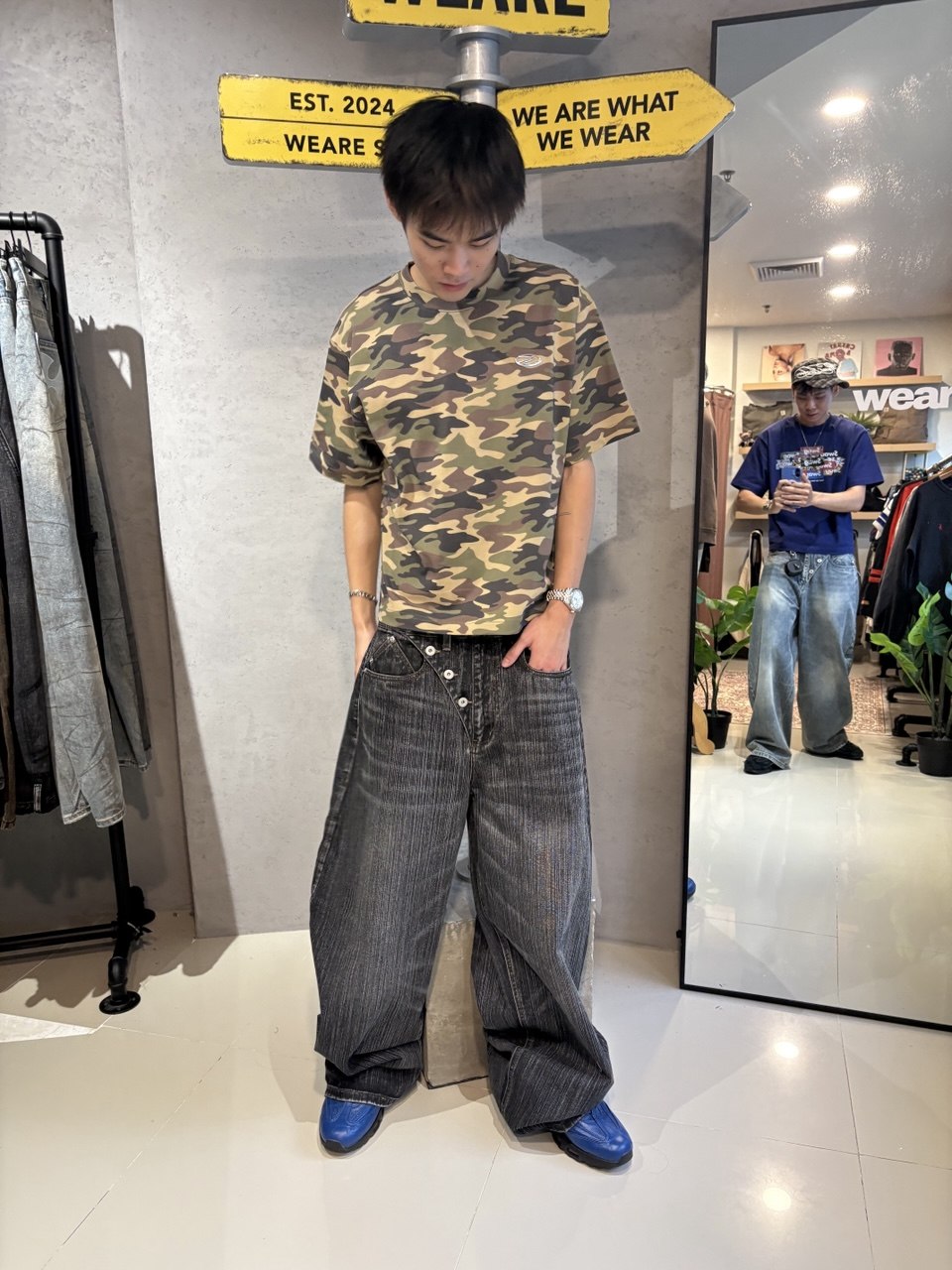 Slub Denim Engineered Baggy Jeans Black