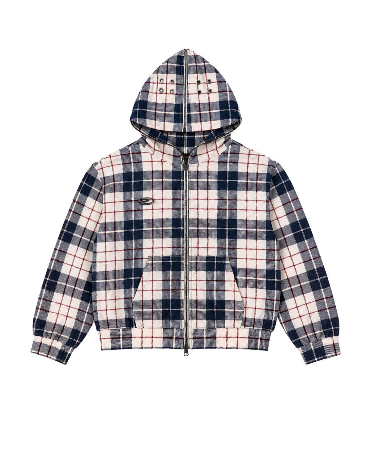 Plaid Full Zip Hoodie White