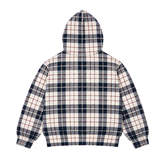 Plaid Full Zip Hoodie White