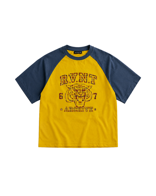 COLLEGE RAGLAN TEE YELLOW/BLUE